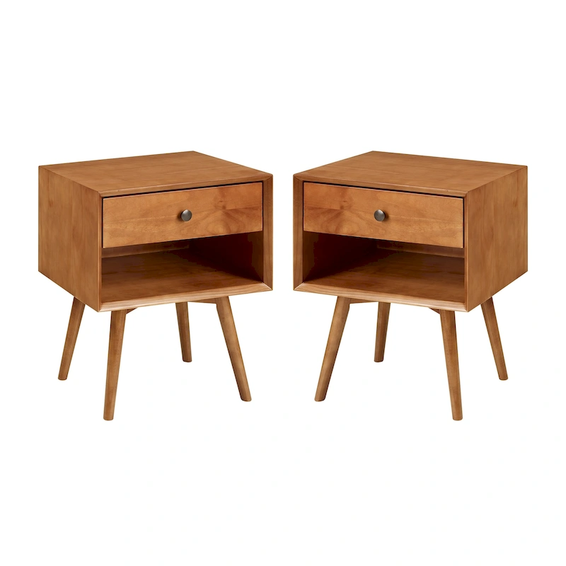 Middlebrook Mid-Century Solid Wood 1-Drawer Nightstand, Set of 2