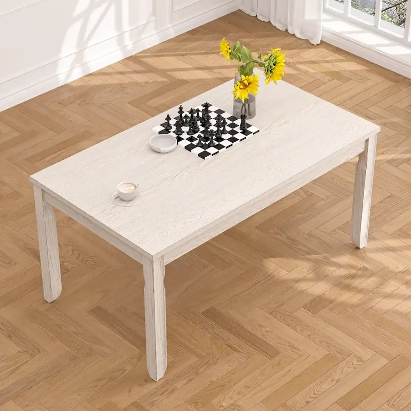Grey Solid Wood Dining Table with Square Legs, 63 Inch Farmhouse Kitchen Table for 4-6