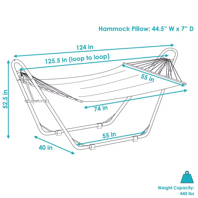 Sunnydaze Double Quilted Fabric Hammock with Universal Steel Stand - 450-Pound Capacity