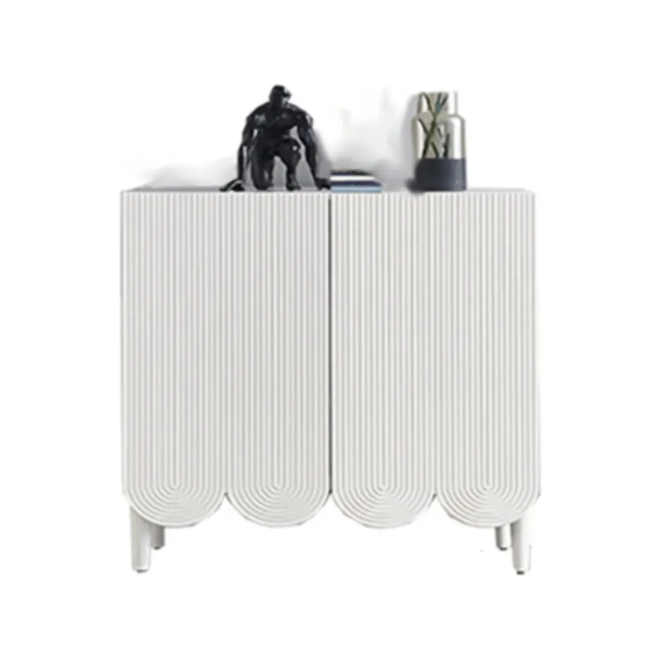 Modern White Wood Scalloped Adjustable Shelves Cabinet