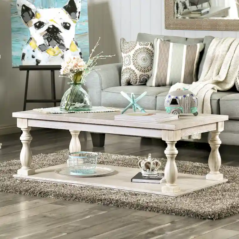 52-Inch Country-Style White Wooden Single-Tier Coffee Table