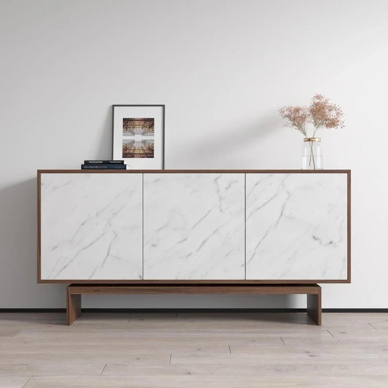 Modern Matte Sideboard / Buffet – Walnut/Black / Walnut/White