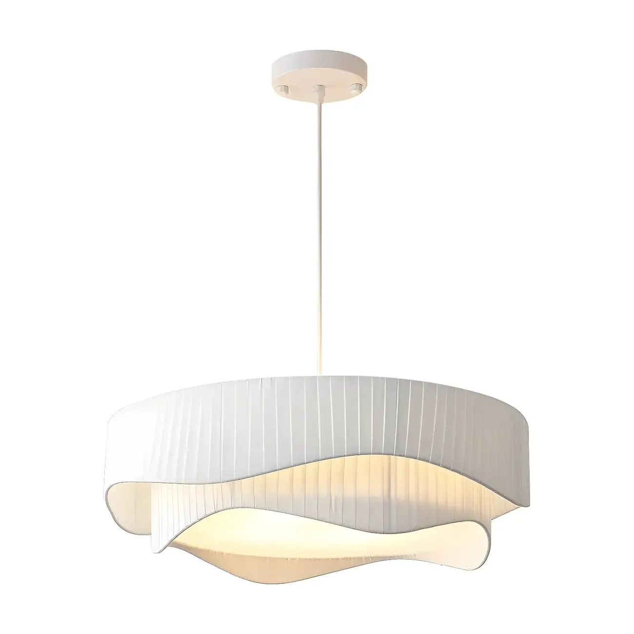 Modern White Tier Fabric Drum Chandelier with Adjustable Height