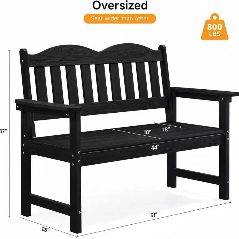 2-Person Poly Lumber Garden Bench, Weather-Resistant Slatted Patio Loveseat, Outdoor Seating Furniture for Yard, Park, Porch & Backyard