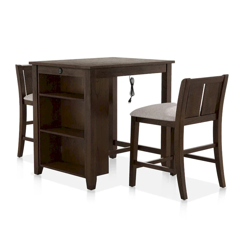 Furniture of America Vesper 3-Piece Counter Height Dining Set with Shelving