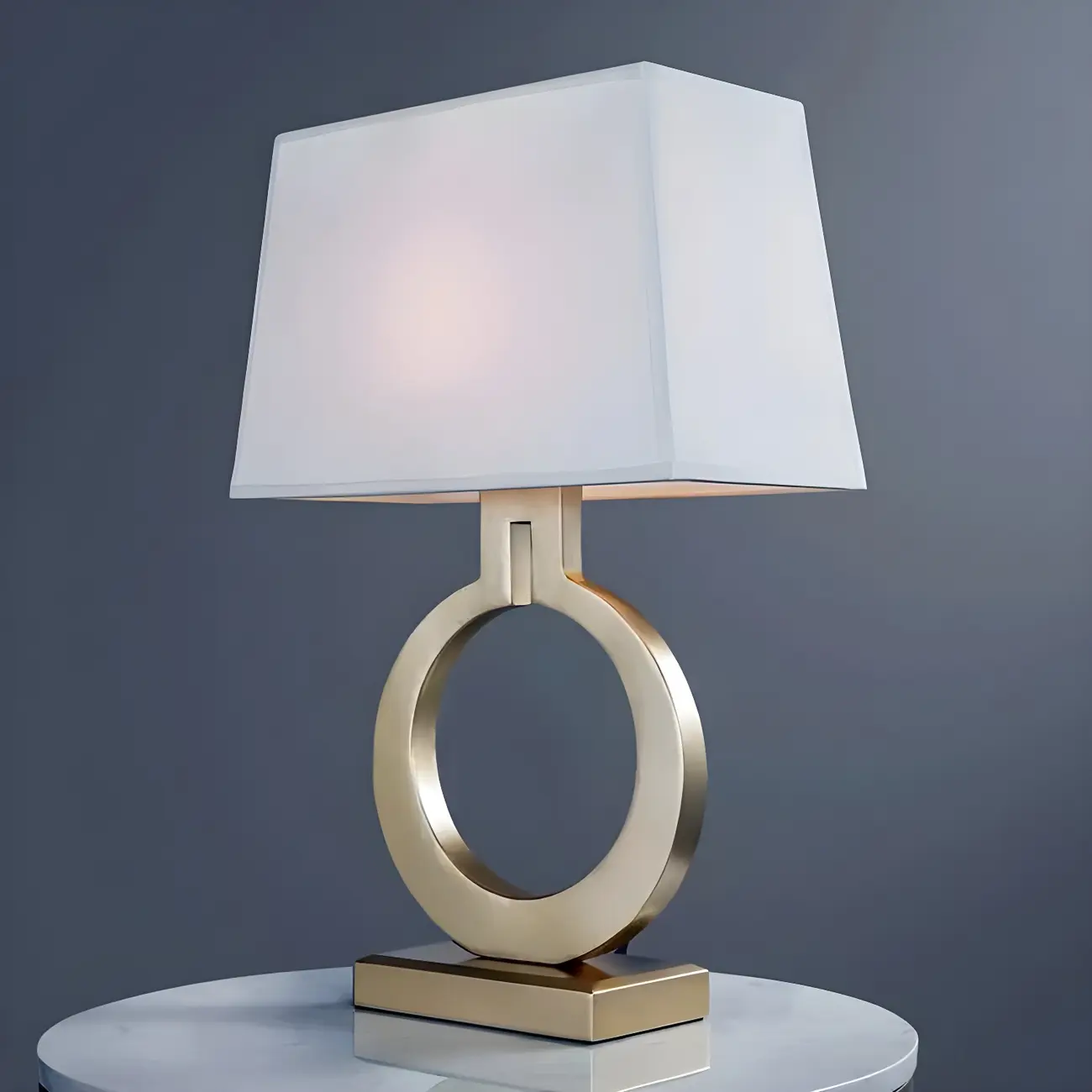 Gold Ring LED Table Lamp Square Base & Rectangle Shade
