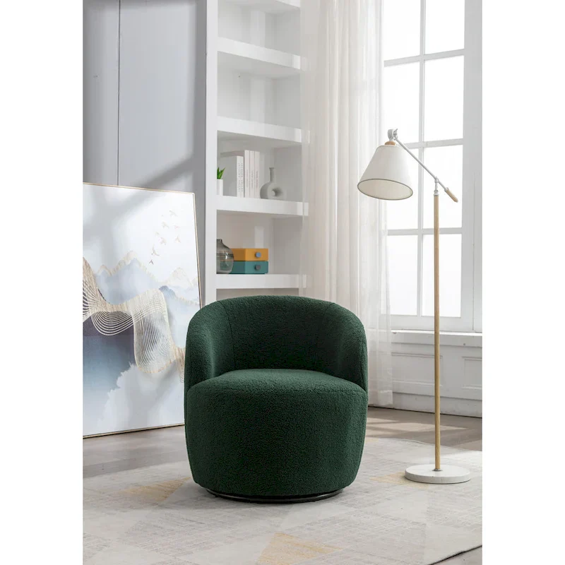 Green Modern 25.6 Swivel Barrel Chair with Metal Ring