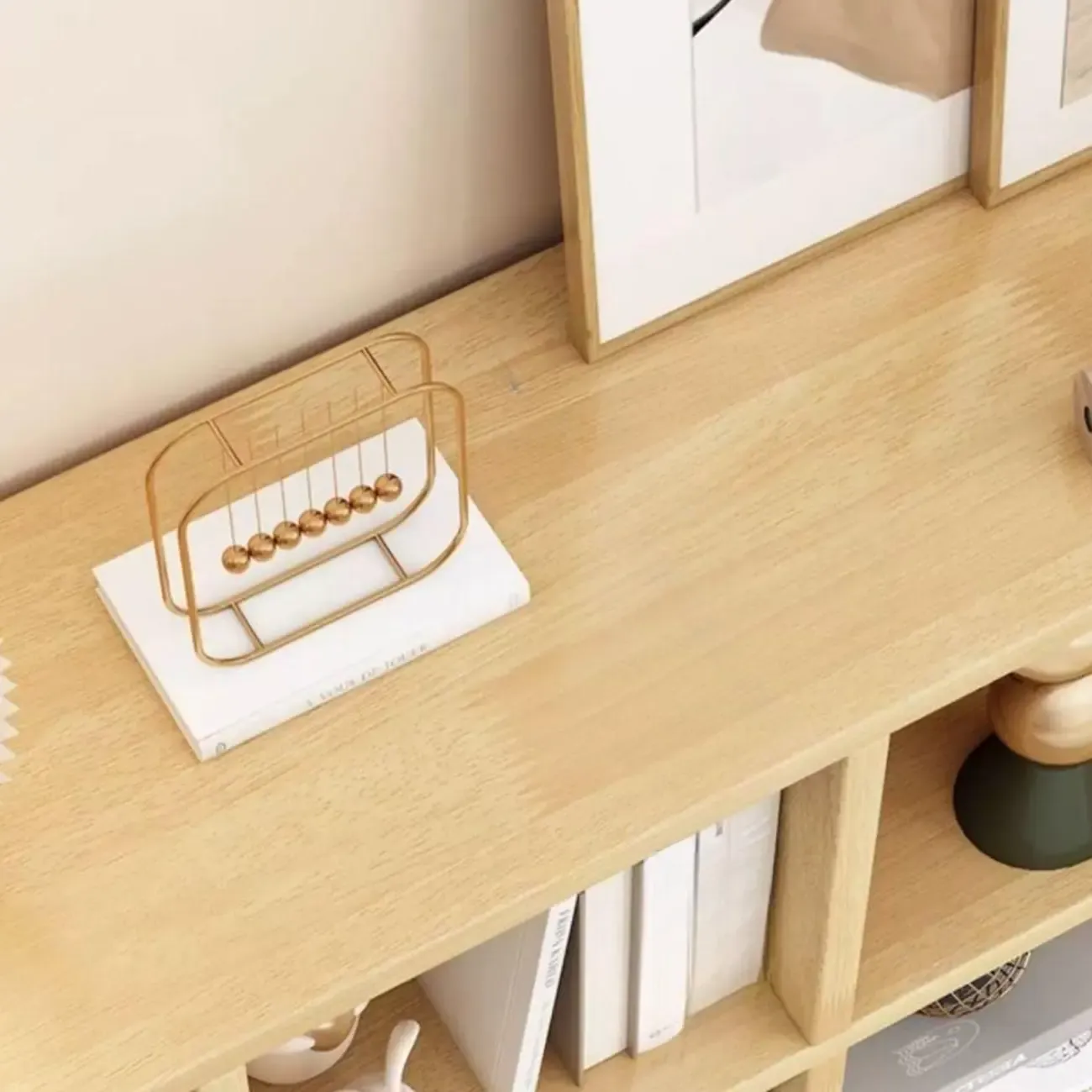 Modern Oak Bookcase Spacious Shelves Multi-Cabinets