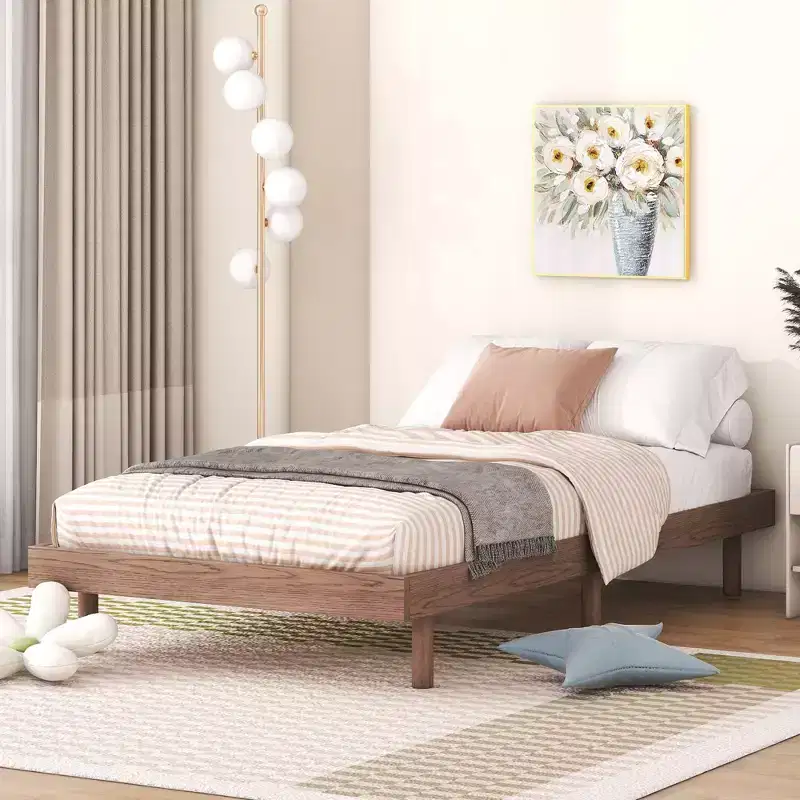 Contemporary Bed Frame: Full Size, Grey, Floating Platform Design