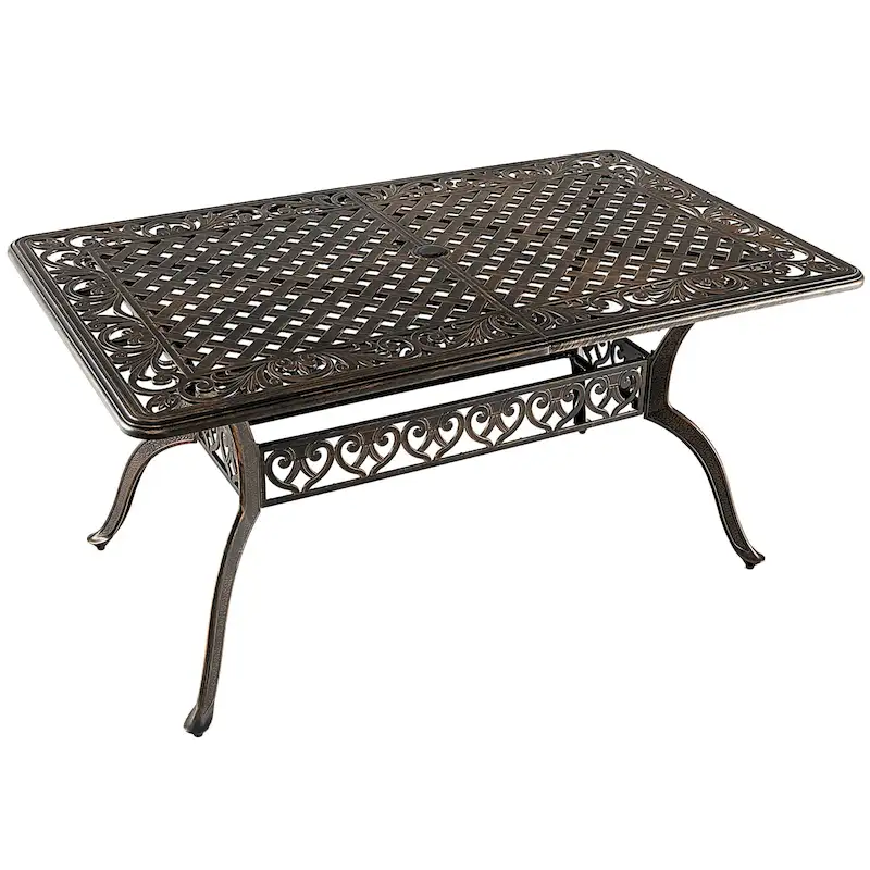 59 Outdoor Dining Table All-Weather Cast Aluminum Umbrella Hole