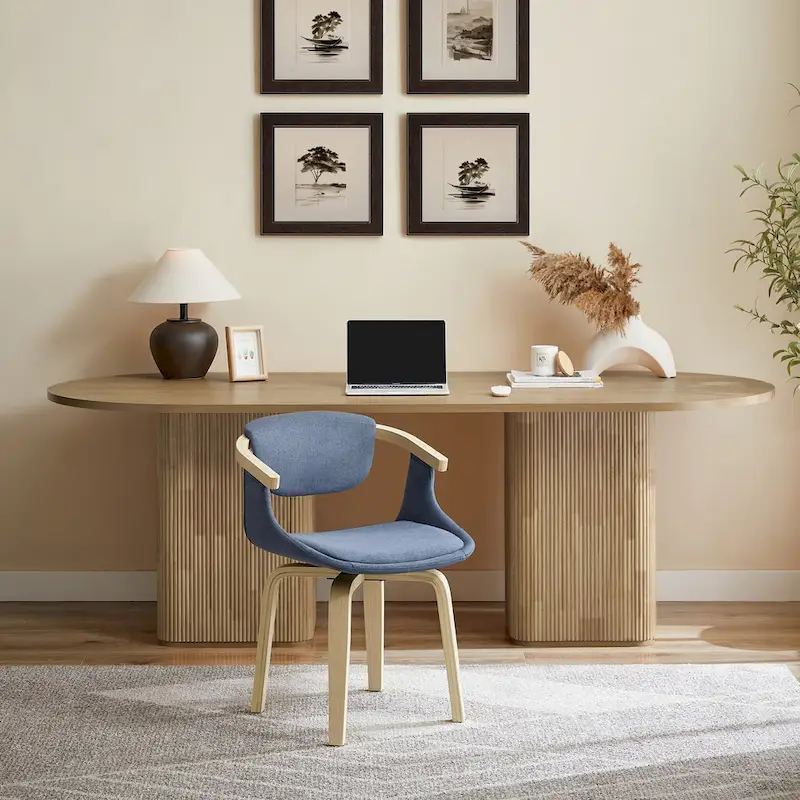 Swivel Upholstered and Wood Accent Chair