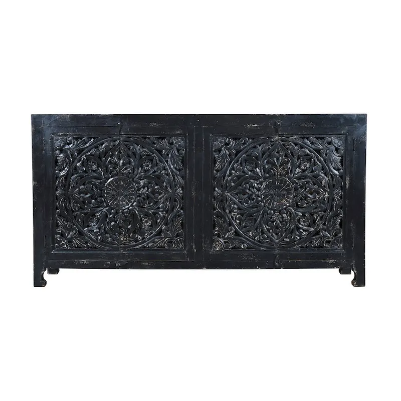 Hawk Black Hand carved 4 Door Sideboard Cabinet