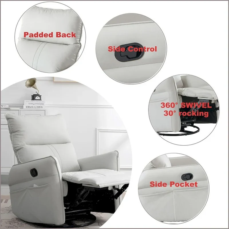 Modern PU Leather Rocker Seating Glider Swivel Recliner Chair