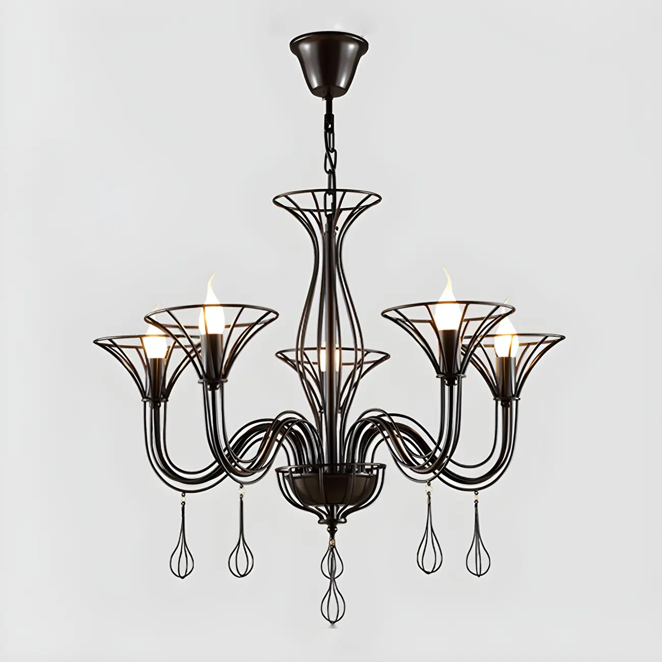 Black Metal Curved Design Modern Chandelier Fixture
