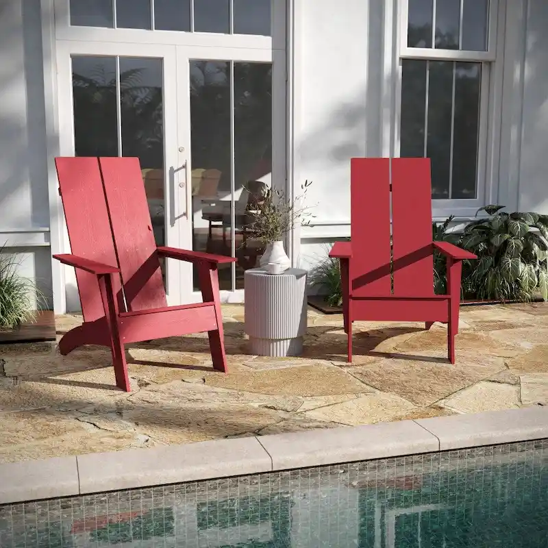 Modern Dual Slat Back Adirondack Style Chairs, Set of 2