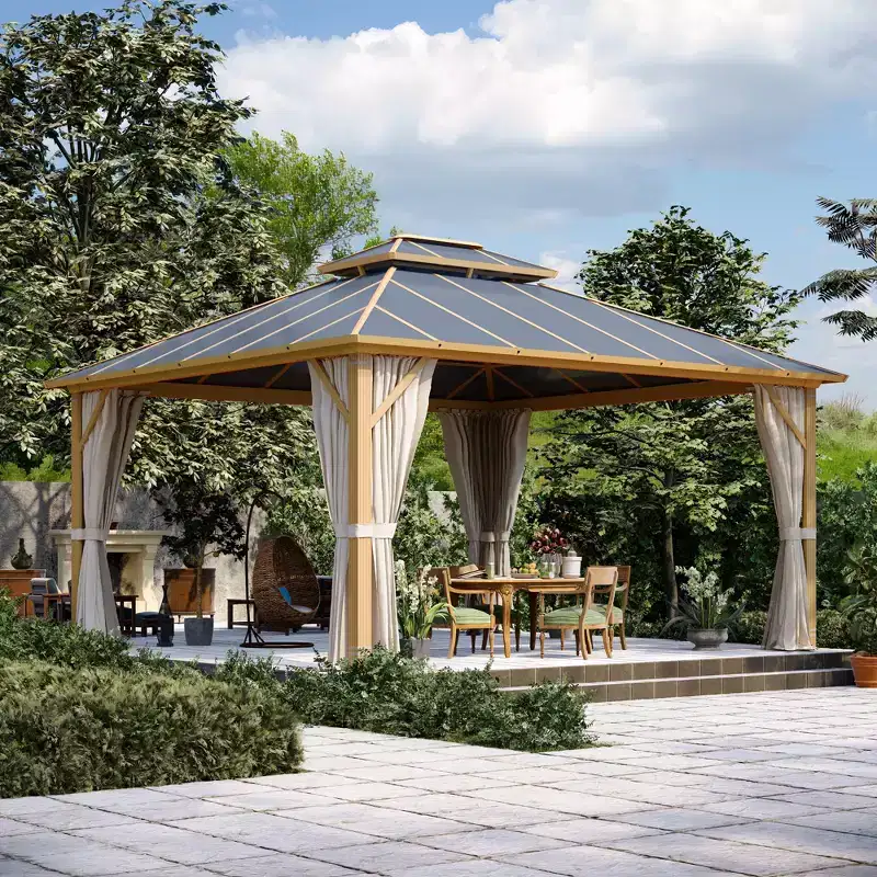 EROMMY 12x14ft Hardtop Gazebo with Double Aluminum Composite Roof for Patio