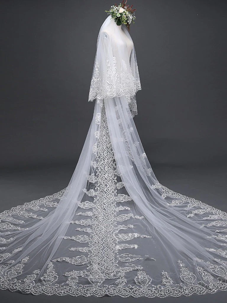 Exquise Floral Lace with Shaped Edge Cathedral Veil Bridal Veil Wedding Veil