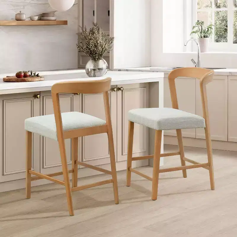 Christopher Knight Home Set of 2 Zion Contemporary Rubberwood Upholstered with Curved Open Back Counter Height Barstools Natural
