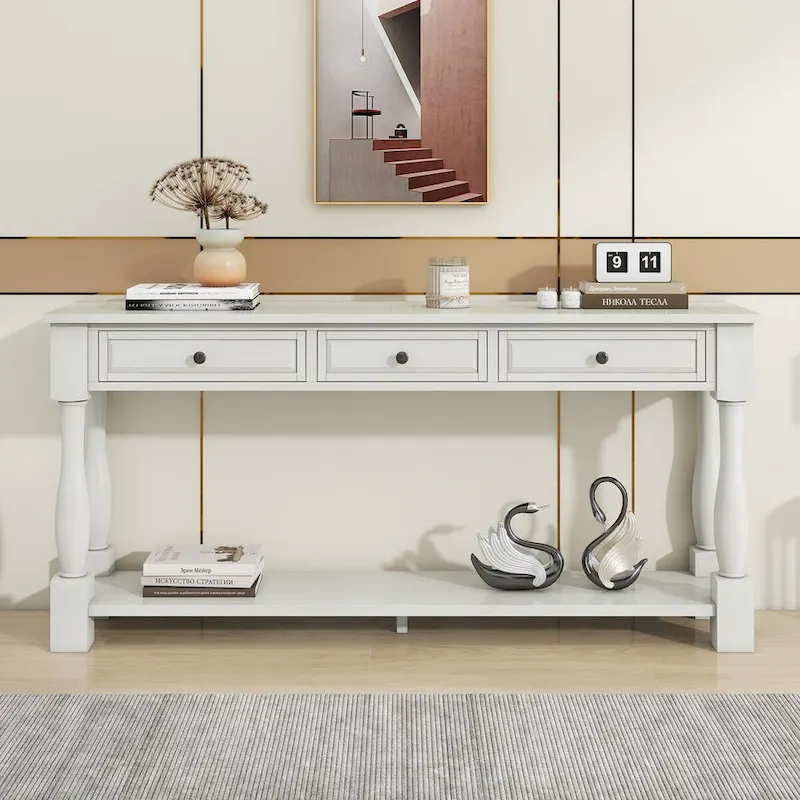63inch Console Table,Long Sofa Table with Drawers and Shelf,French Country Entryway Table