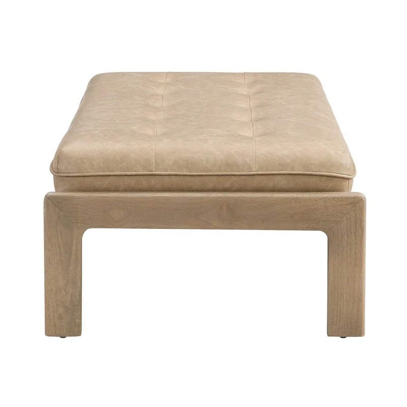 Christopher Knight Home - 48.4 Rectangle Tufted Upholstered Cocktail, Leather Ottoman Coffee Table with Rubber Wood Frame