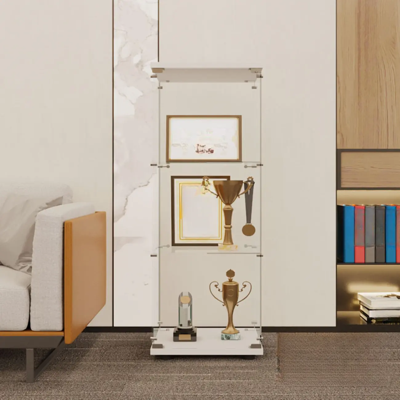 Black Adjustable Shelf Open Storage Glass Display Cabinet