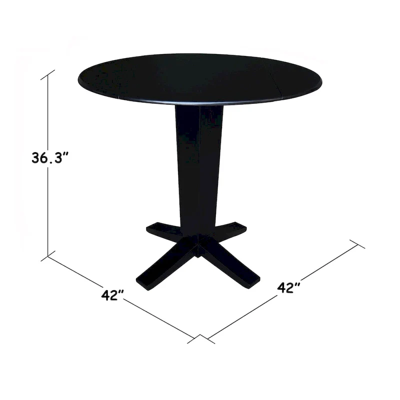 42 in Solid Wood Round Dual Drop Leaf Pedestal Counter Height Dining Table