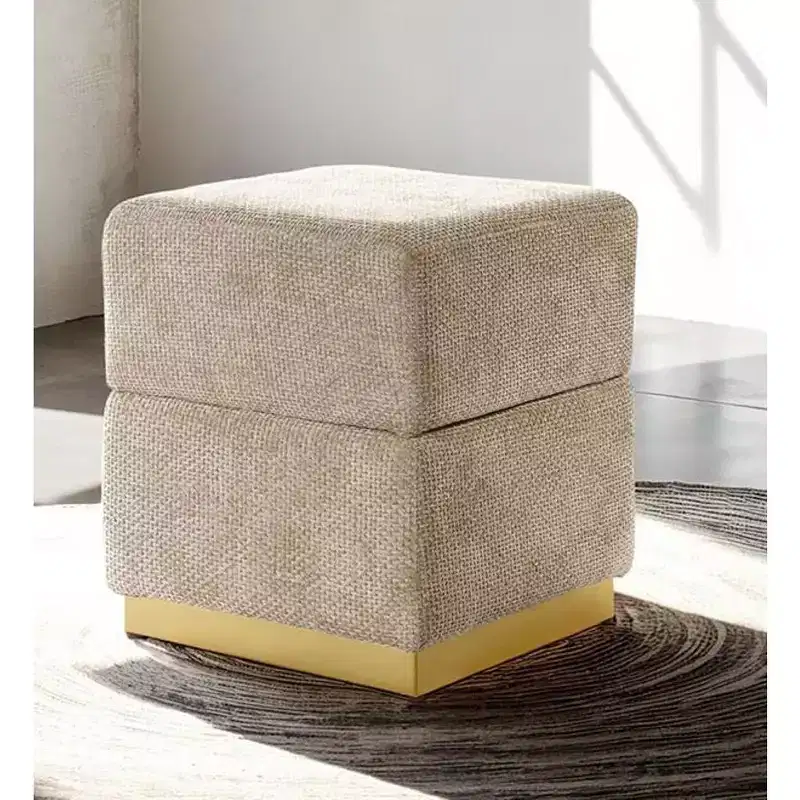TUYOHW 15 Cube Storage Accent Stool,Chenille Upholstered Ottoman with Hidden Compartment,Gold Plated Base,Side Table for Living Room,Bedroom