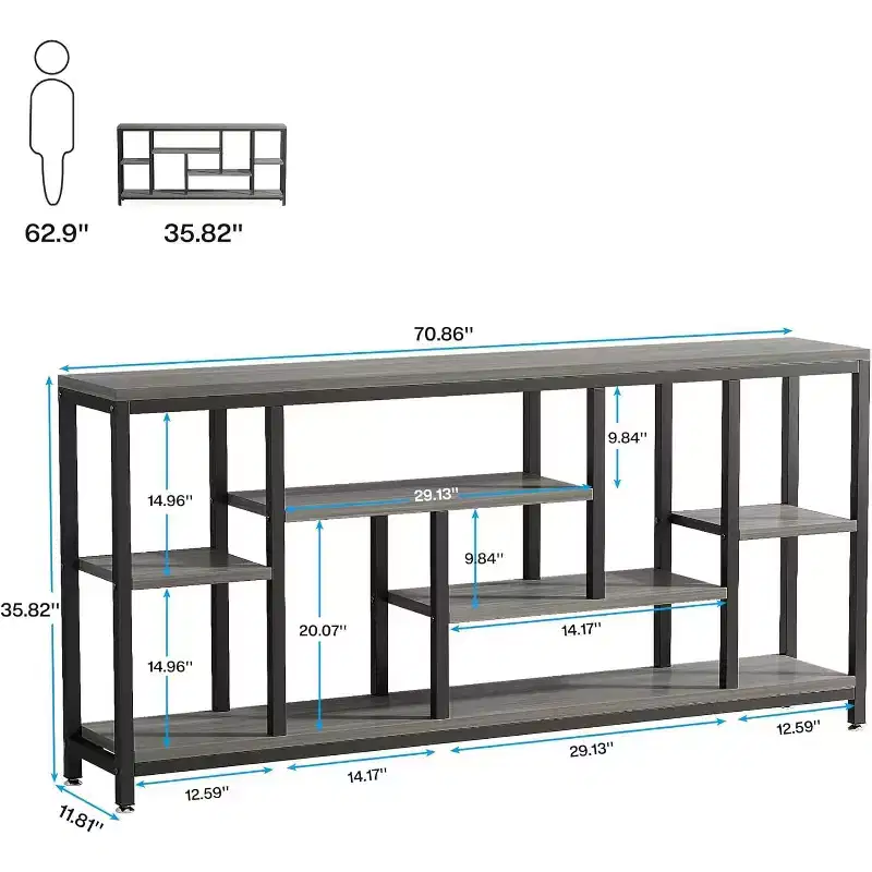 Lantine Console Sofa Table, 70.9 inch Extra Long with Storage Shelves, 3-Tier Modern Narrow Entryway Hallway Accent Table for Living Room, Grey