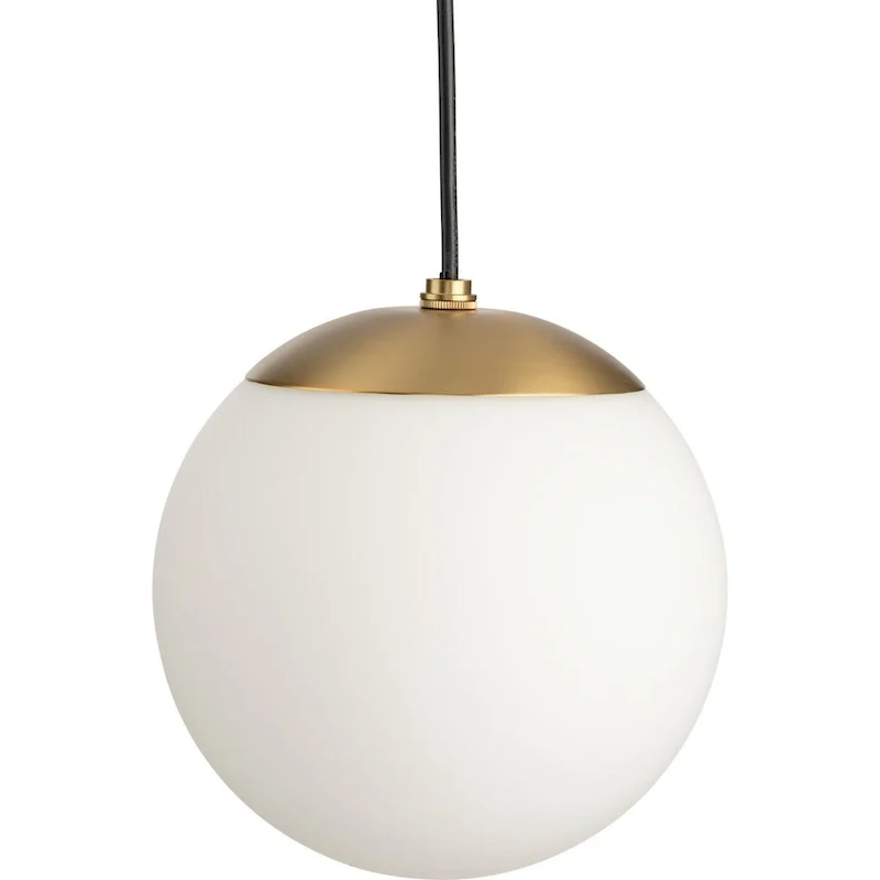 Atwell Collection Brushed Bronze and Opal Glass Globe Large Hanging Pendant Light - 12 in x 12 in x 12.5 in