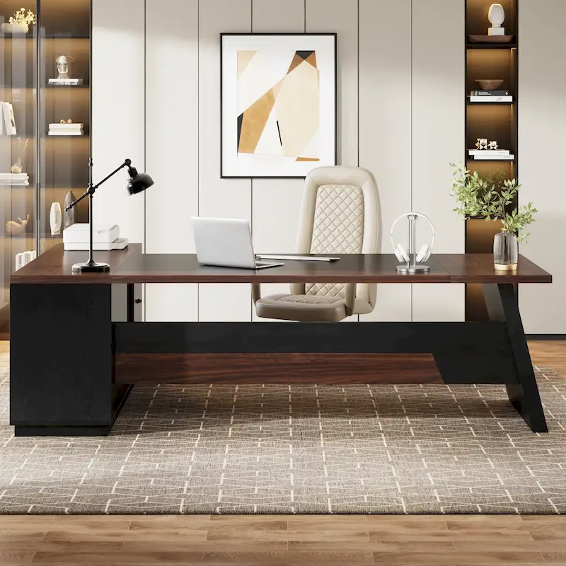 78.7-inch L Shaped Executive Desk with Drawers and Lateral File Cabinet