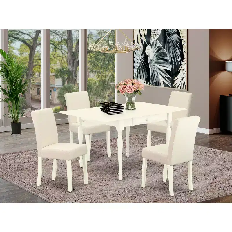 HomeStock 5-Piece Linen White Finish Solid Wood Top - Dining Room Set with Dropleaf (Seats-4)