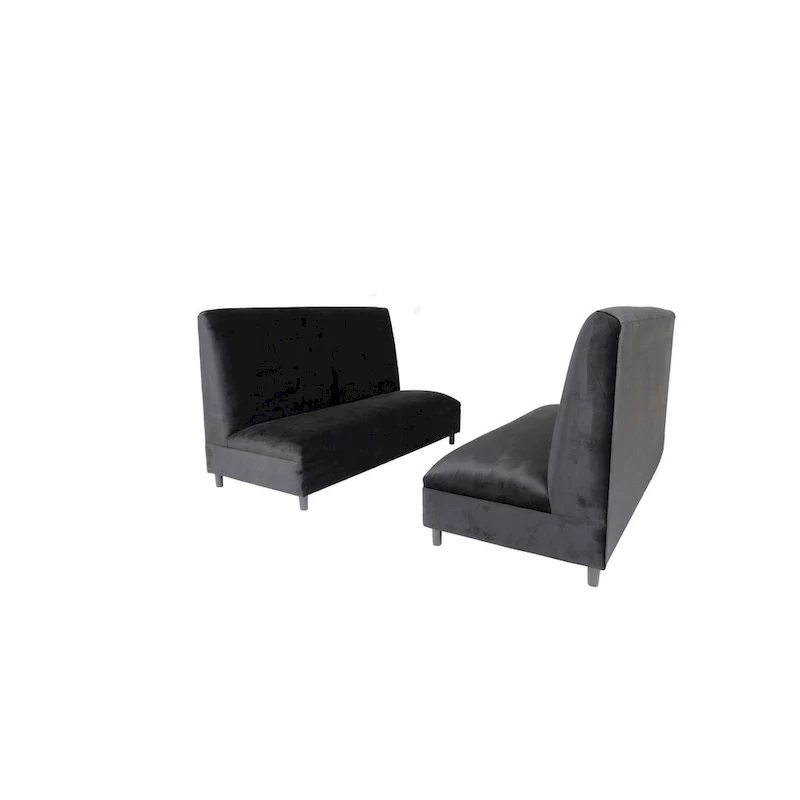 72-Inch Mid-Century Modern Black Velvet Booth Seating with Solid Wood Frame, 900 lbs Capacity for Restaurant