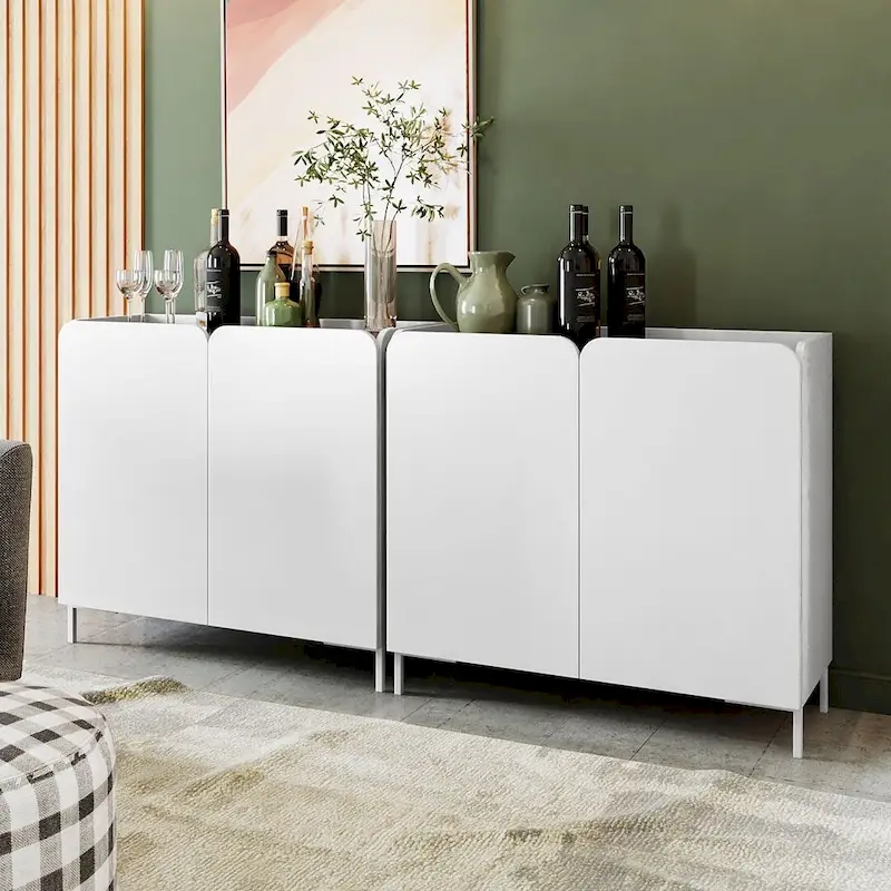 White/Black Mid-Century Modern Accent Cabinet with Soft Close Doors, Set of 2