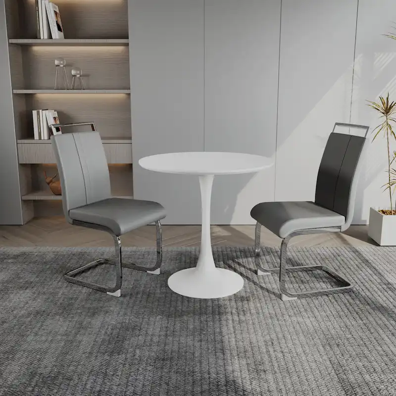 Modern 3-Piece Dining Set with Round Table & 2 High Back C-shaped Tube Chairs