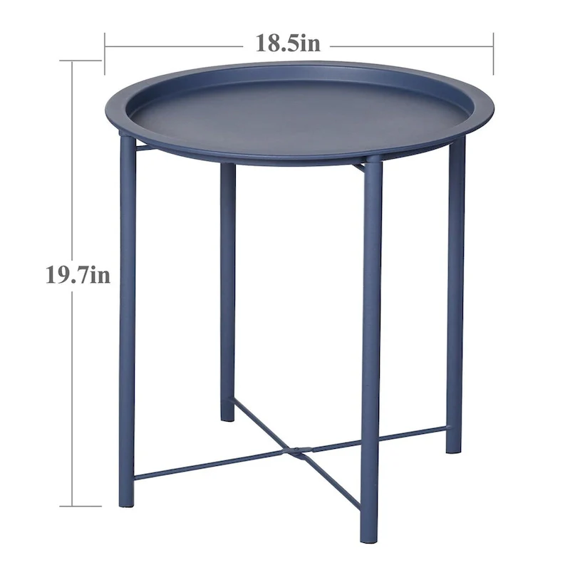 Folding Round TV Tray Tables, Small Round Steel Side Table, No Assembly Required - 18.5 x 18.5 x 19.7 in