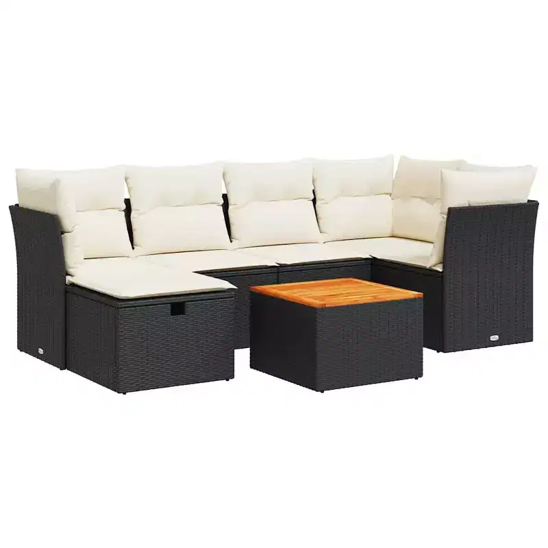 vidaXL Patio Sofa Set with Cushions Outdoor Furniture 7 Piece Poly Rattan