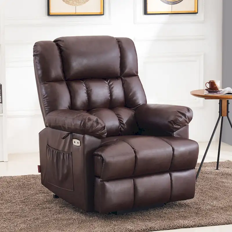 MCombo Power Lift Recliner Chair with Massage, Heat, Adjustable Headrest, Extended Footrest-(PU/Fabric)
