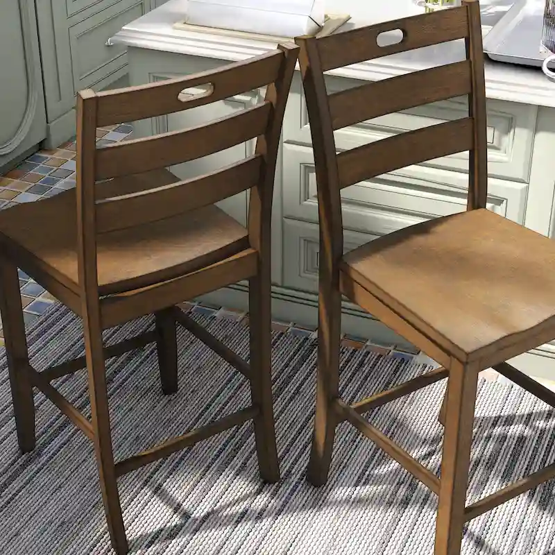 Rangel Rustic Wood Ladder Back Counter Height Chairs by Furniture of America (Set of 2)