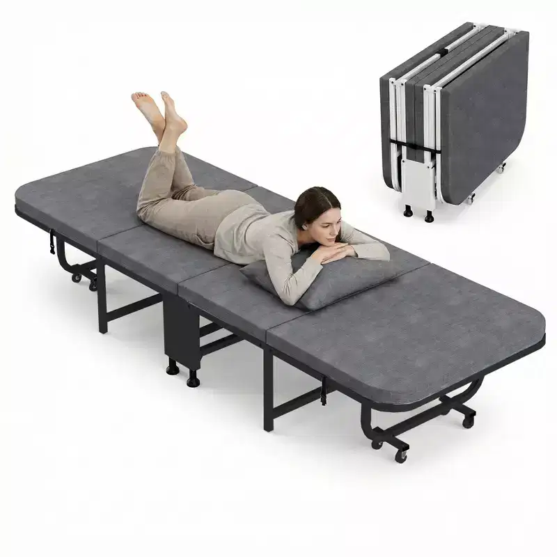 Mjkone Foldable Guest Bed with Memory Foam Mattress, 350LBS Capacity, 360 Swivel Wheels, Compact Foldable Design