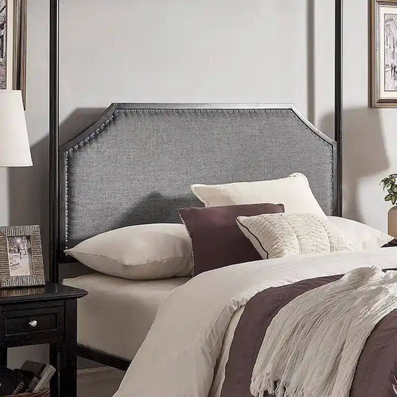 Rayen Grey Upholstered Metal Canopy Queen Bed