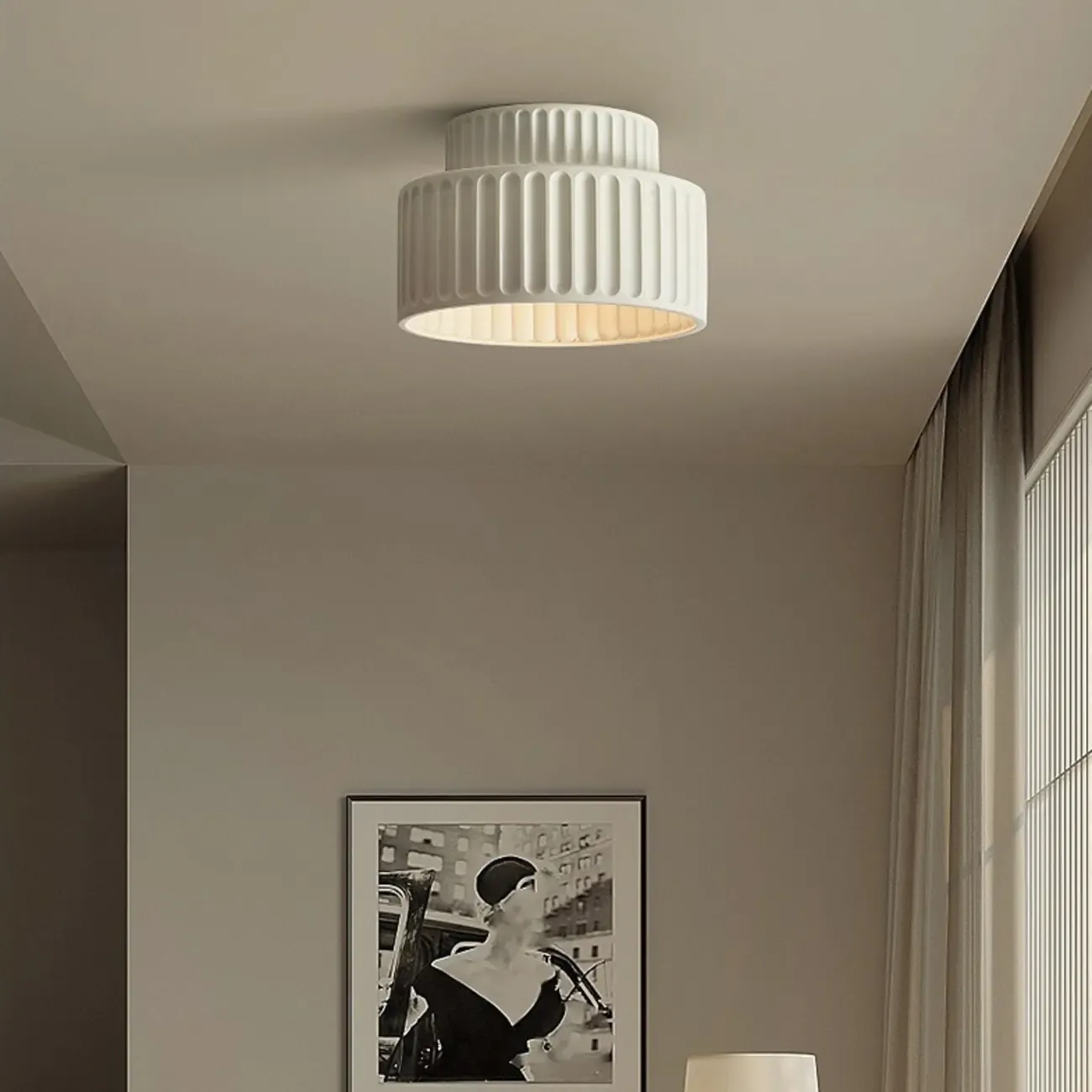 Minimalist Plastic Ribbed Cylinder Flush Mount Ceiling Light