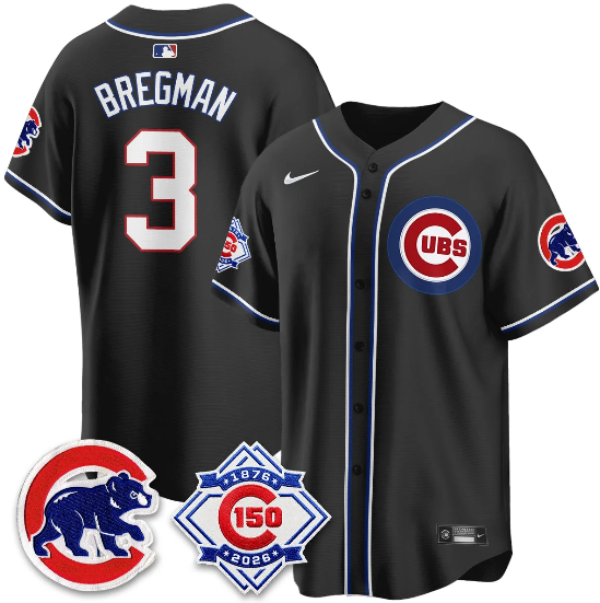 Chicago Cubs Alex Bregman 150th Anniversary Black Out Style Vapor Premier Limited Jersey
