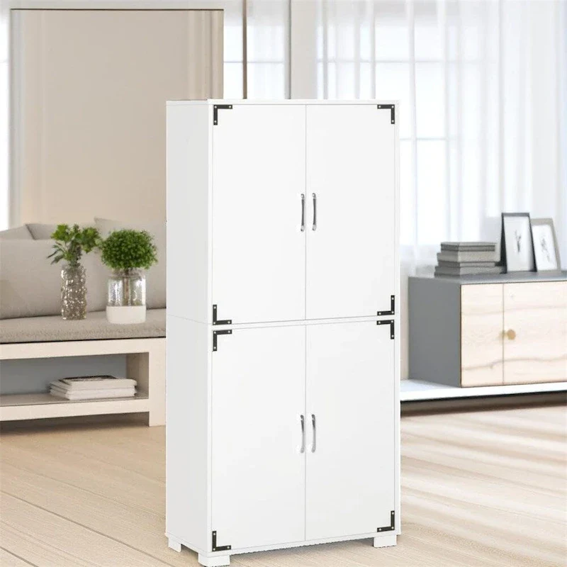 Kitchen Pantry Cabinet with 4 Door Cupboard and Storage Shelves