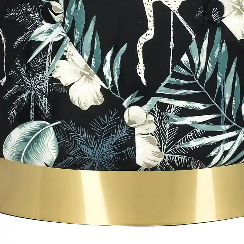 Adeco Round Flower Velvet Ottoman Foot Stool with Gold Trim Foot Rest