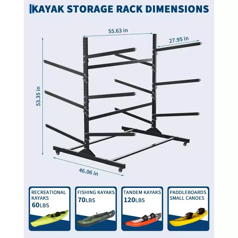 Freestanding Kayak Storage Rack -Storage Rack for Kayaks or Canoes - Premium Kayak Stand for Outdoor and Indoor - Heavy Duty Kayak Holder