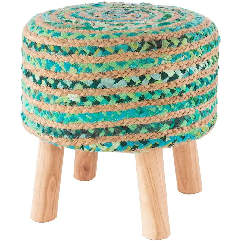 Bohemian Jute and Wood Round Foot Stool
