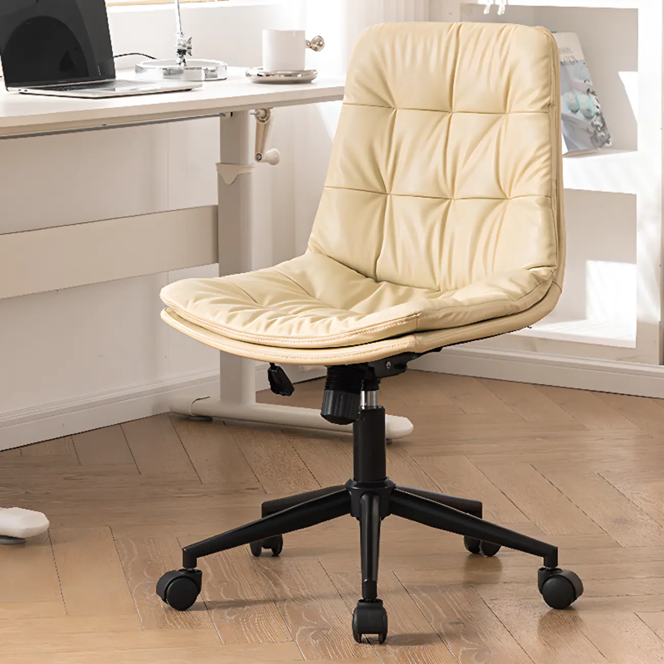 Modern Beige Leathaire Adjustable Swivel Office Chair