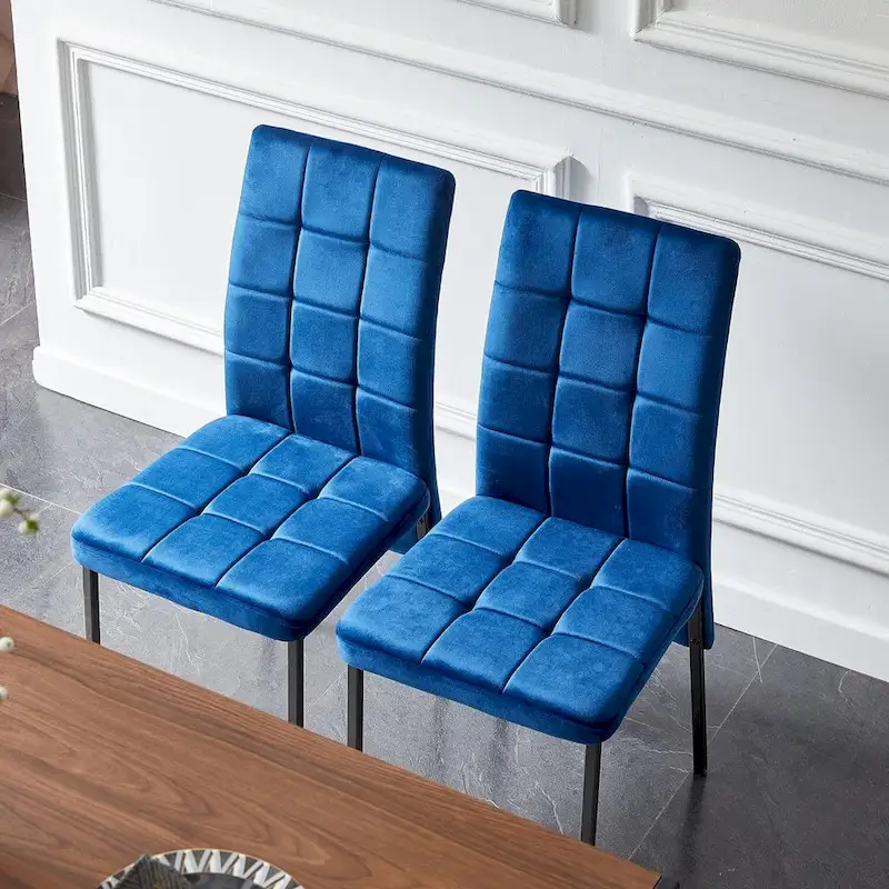 Velvet High Back Dining Chair with Swallow-Tail Design & Gold Metal Legs