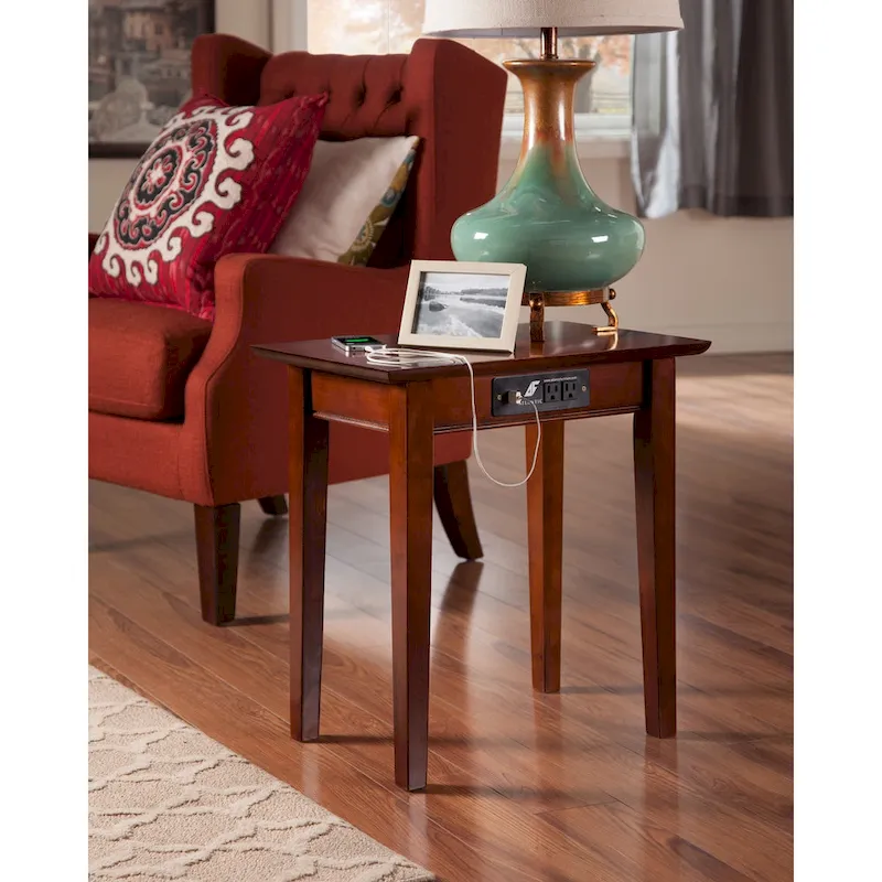 Walnut Shaker Style Solid Hardwood Side Table with Built-in Charging Station - Single Use