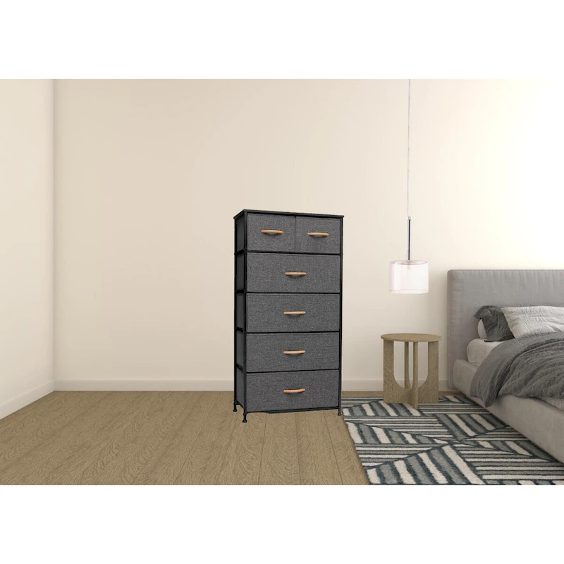 23 Brown Steel and Fabric Six Drawer Combo Dresser